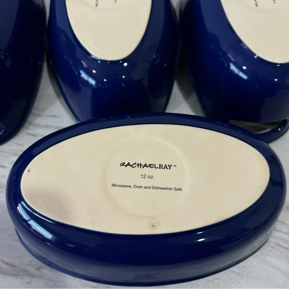 Rachael Ray Stoneware 12 oz. Blue Baking Dish Set of Four Ceramic